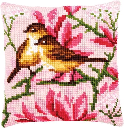 Borduurpakket Kussen - Kruissteek Handwerk - Zelf Sierkussen Maken - Voorbedrukt Stramien - 40x40cm - Wit