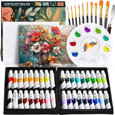 Acrylverfset met 36 kleuren - Lichtechte acrylverf - Inclusief penselen - Voor kunstenaars
