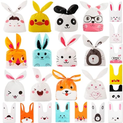 Dailygoods- Snoepzakjes 60 Stuks - Konijnenoren - Geschenkzakjes - Cadeauzakjes - Dieren - Duurzaam EVA Materiaal - 13,5 x 22,5 cm