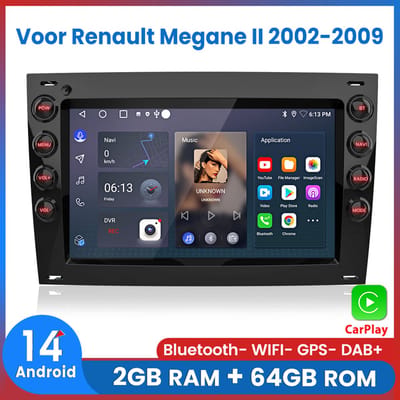 Awesafe Autoradio - Geschikt Voor Renault Megane II 2002 t/m 2009 - 7 inch IPS Scherm - Draadloos Apple CarPlay & Android Auto - 2G + 64GB - GPS Navigatie Bluetooth WIFI - Radio Scherm - Navigatiesysteem Auto - 2002 2003 2004 2005 2006 2007 2008 2009