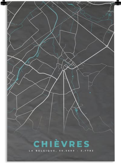 Wandkleed - Wanddoek - Stadskaart – Grijs - Kaart – Chièvres – België – Plattegrond - 120x180 cm - Wandtapijt