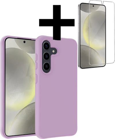Hoesje - Met Screenprotector - Geschikt voor Samsung Galaxy S24 - Sterk & Shockproof - Back Cover - Siliconen Case - Telefoon Hoes - Telefoonhoesjes - Lila