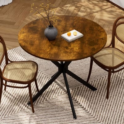 KOMHTOM - Ronde eettafel - 90 cm - Vier poten - Compact ontwerp - Ideaal voor kleine ruimtes en hoeken - Gemaakt van spaanplaat en ijzer - Strak eigentijds design