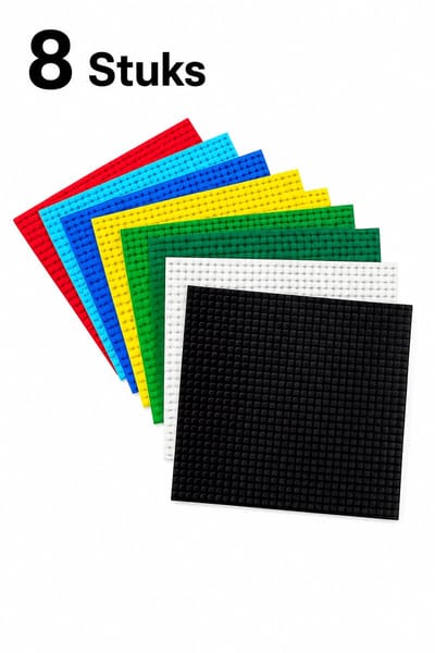 Bouwplaten 25x25 cm - Set van 8 Kleuren - 32x32 Noppen - Bouwplaat Grondplaat