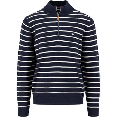 Fynch-Hatton Trui Troyer Zip Striped Supersoft Cotton Knit Navy / male
