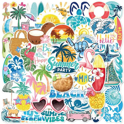 50 100 Stuks Cartoon Verse Zomer Strand Surfen Graffiti Stickers Graffiti Stickers Auto Decoratie Schrijfwaren Notitieboek Stickers blue