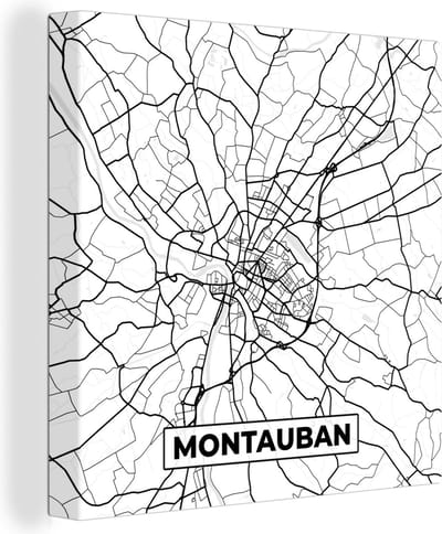 Canvas Schilderij Frankrijk - Kaart - Montauban - Plattegrond - Stadskaart - Zwart wit - 20x20 cm - Wanddecoratie