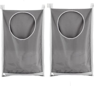 Dailygoods- Wasmand met Deksel - Wasmand 2 Vakken - Wasmand voor Deur - Waszak - Waterdichte Wasmand - Ruime Capaciteit 77x50 cm