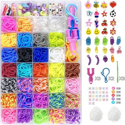 Famanu – Loom bands set 2700+, 30 kleuren, met clips/charms/kralen, DIY vriendschapsarmbanden