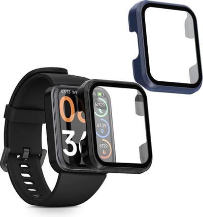 kwmobile 2x cover geschikt voor SKG V7 / V7 Pro - Fitnesstracker cover van gehard glas en kunststof frame set zwart / donkerblauw