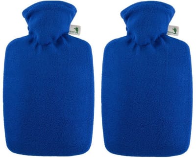 Warmwater kruik - 2x - blauw - 1,8 liter - met fleece hoes - bedkruik
