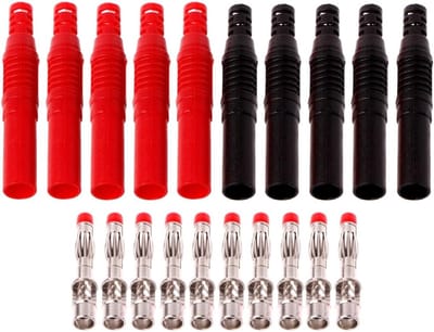 Geïsoleerde Banaanstekkers - Veiligheidsstekkers Meetkabels - Elektrische Metingen - Rechte Draad Soldeer - 4 mm - Rood Zwart