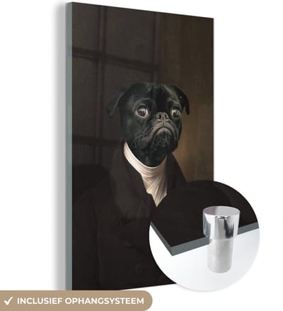 MuchoWow® Glasschilderij 40x60 cm - Schilderij acrylglas - Oude Meesters - Hond - Dieren - Foto op glas - Schilderijen