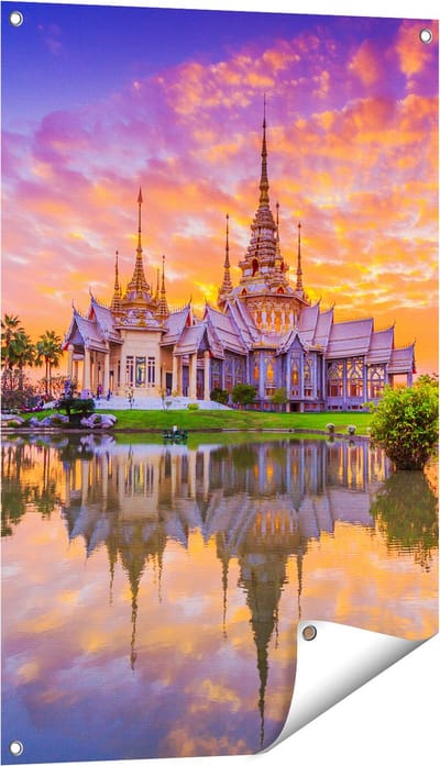 Gards Tuinposter Wat Non Kum Tempel in Thailand - 60x90 cm - Tuindoek - Tuindecoratie - Wanddecoratie buiten - Tuinschilderij