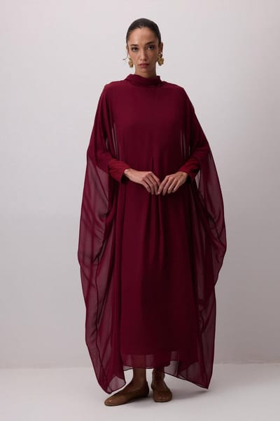 Touché Privé - Chiffon jurk met vleermuismouwen - Bordeaux - Dames