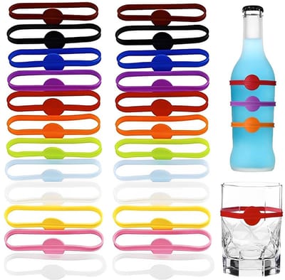 Dailygoods- Glasmarkers 24 Stuks - Siliconen Stiften - Herbruikbaar - Voor Wijnglas/Beker/Cocktail - Elastisch - Afwasbaar - Drankmarkers