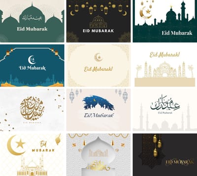 Eid Mubarak Wenskaarten - Set 12kaarten - 300gms Multicard - Matte zijde & Glimmende zijde