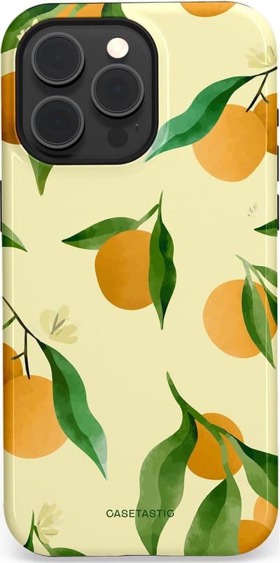 Casetastic Hoesje Geschikt voor Apple iPhone 15 Pro Max Magsafe - Stijlvolle Beschermende Duo-layer Case - Bladrijke Sinaasappel
