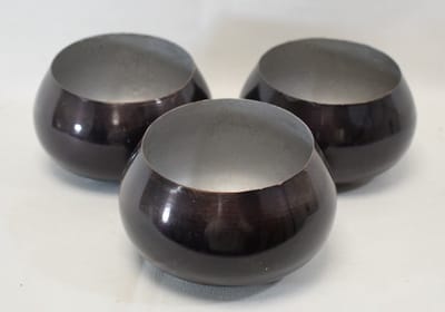 ZoeZo Design - 3 stuks - waxinelichtjeshouder - donker bruin - grijs - metaal - iets hogere achterzijde - H 7 cm x Ø 10 cm