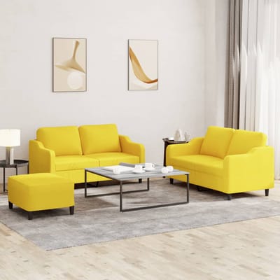 vidaXL - 3-delige - Loungeset - met - kussens - stof - lichtgeel