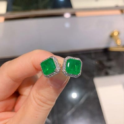 Gloednieuwe Paraiba Emerald Square Toermalijn Edelsteen Oorbel Glinsterende 925 Sterling Zilveren Oorbellen Verlovingsfeest