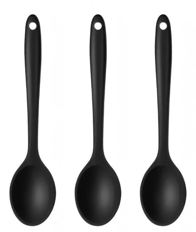 Siliconen Eetlepelset 3 ST. Zwart | Hittebestendig & Vaatwasserbestendig | Anti-aanbaklaag & 100% BPA-vrij | Eetlepel, Lepel, Roerlepel, Kooklepel | Lepel met haakje | Keukengerei, Kookgerei Zwart