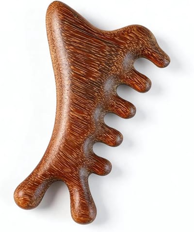 Hoofdhuidmassagekam, 4-in-1, houten kam, sandelhout, massageborstel, hoofdzender, kam voor hoofdmassage en stimulatie, niet statisch, kan krassen.