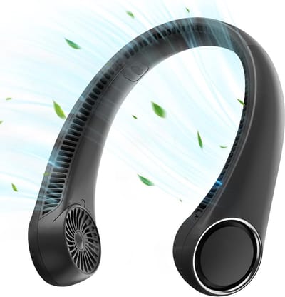 Nekventilator - Draagbare Nekventilator met 360° Koeling - 17 Uur Werktijd - Fluisterstille Persoonlijke Ventilator - USB Oplaadbaar - Zwart - 21x18 cm