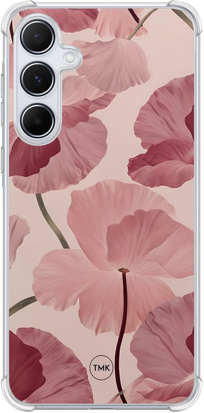 Shockproof hoesje geschikt voor Samsung Galaxy A55 - Vintage blossom - Schokbestendig - Verhoogde randen - TPU case - Extra Sterke Back Cover - Bloemen - Transparant, Roze