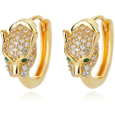 Boucles d'oreilles créoles Punk Cz Pierre Cristal Panthère Pour Femmes Animal Léopard Tête Boucles d'oreilles Bijoux de Fête Exagérés Cadeau Bijoux Femme beige