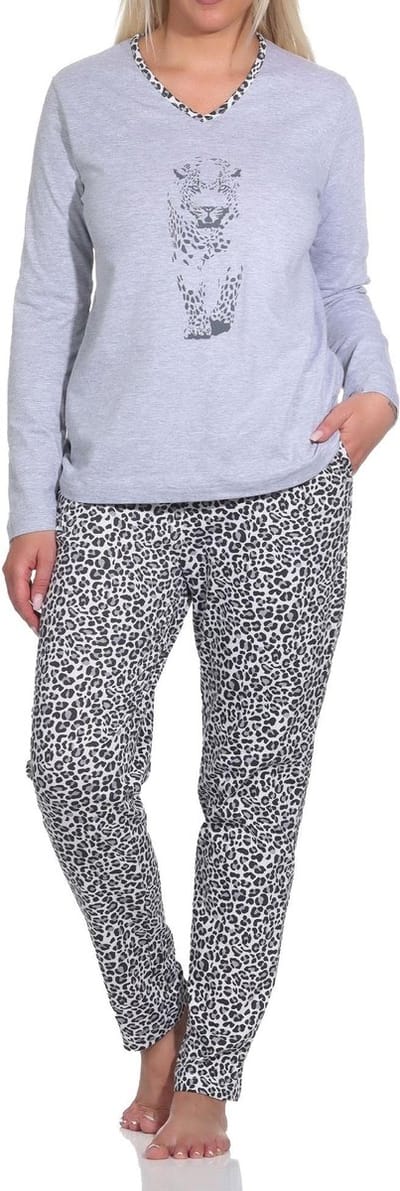 Normann dames pyjama met lange mouwen en dierenprint, broek met dierenprint