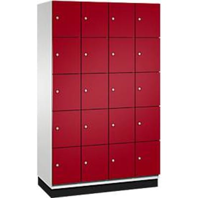 C+P Cambio lockerkast, 4 vakken, 20 vakken, met plint, B 1200 x D 525 x H 1980 mm, lichtgrijs/ruinrood