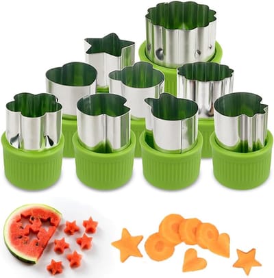 9-delige stempelset met fruit- en groentesnijder - Liefdeshart, ster, bloem en dierenvormen - Creatieve mal - voor bakken, kinderlunch en het decoreren van gezonde snacks
