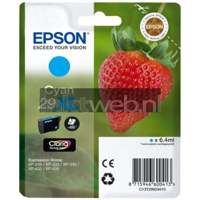Epson T2992 nr. 29XL inktcartridge cyaan hoge capaciteit (origineel)