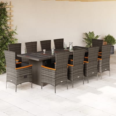 vidaXL - 11-delige - Tuinset - met - kussens - poly - rattan - grijs
