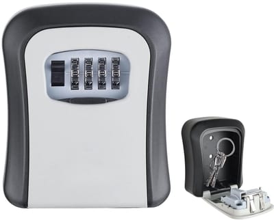 Famanu – Sleutelkluis met 4-cijferige code, wandmontage, waterdicht en weerbestendig, voor huis en garage (grijs)