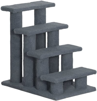 Merax Hondentrap en Kattentrap 4 Treden – Grijs Huisdieren Trap – Pluche – 60 cm Hoog