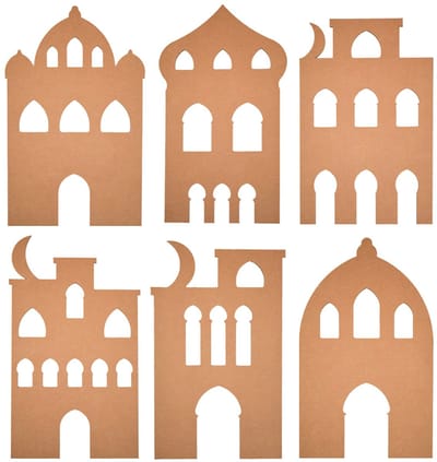 Kartonnen Arabische raamversiering - Set van 6 huisjes | 30 cm hoog - Kartent
