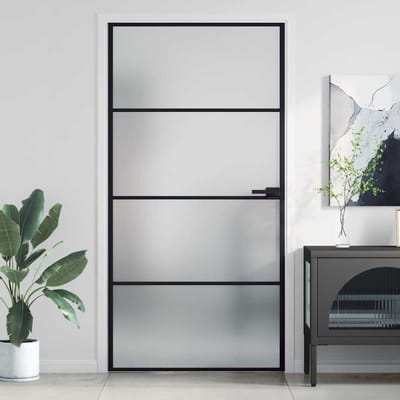 vidaXL - Binnendeur - smal - 102,5x201,5 - cm - gehard - glas - en - aluminium - zwart