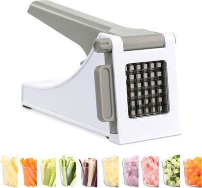 MKSS® Multifunctionele Frietsnijder - Groentesnijder - Patatsnijder - Roestvrijstaal - Zilver met Wit