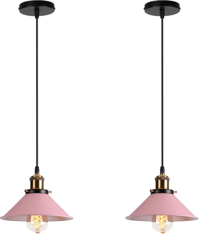 2 Stuks Hanglamp Modern Kroonluchter Industriële E27 Plafondlamp voor Keuken Slaapkamer Woonkamer Roze