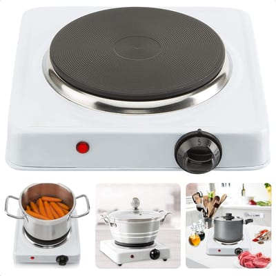 Elektrische Kookplaat - Keramisch - Enkel - 15cm Diameter - 1000W - 5 Standen - Indicatielampje - Stalen Basis - Wit - 23x23x7cm