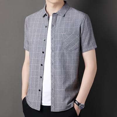 Heren Zomer Nieuw Heren Linnen Shirt met Korte Mouwen Zakelijk Strijkvrij Top Halve Mouw XXXXL
