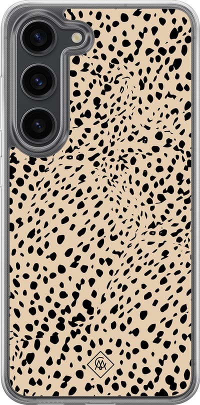 Casimoda® hoesje - Geschikt voor Samsung Galaxy S23 Plus - Stippen bruin abstract - 2-in-1 case - Schokbestendig - Gestipt - Verhoogde randen - Bruin/beige, Transparant