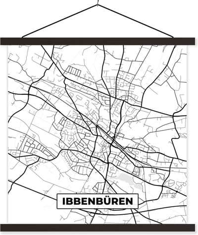 Posterhanger incl. Poster 60x60 cm - Schoolplaat - Ibbenbüren - Plattegrond - Kaart - Stadskaart - Textielposter - Zwarte latten - Stadskaart