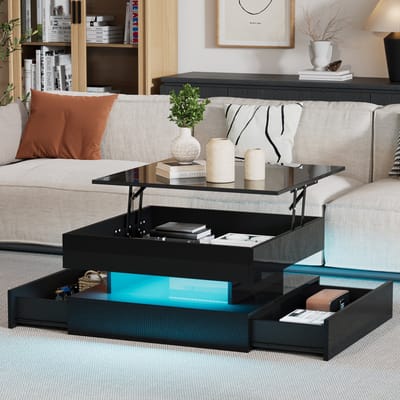 REDOM Salontafel 65 x 65 x 38,5 cm van spanplaat, zwart hoogglans oppervlak, verstelbaar blad, modern design