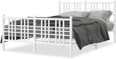 Metalen bedframe - Bed met hoofdeinde - Slaapkamer inrichten - Robuuste stalen constructie - 137 x 190 cm - Wit