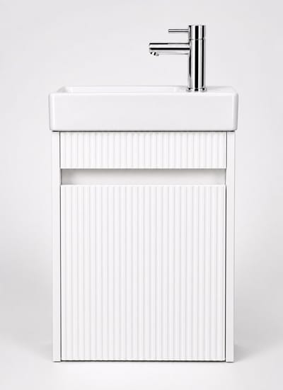 ZIMMER Toiletmeubel Set NOBLE Geribbeld 40x22,5x63 cm Hoogglans wit – Incl. Fontein, Chromen Kraan & Sifon – Fonteinmeubel