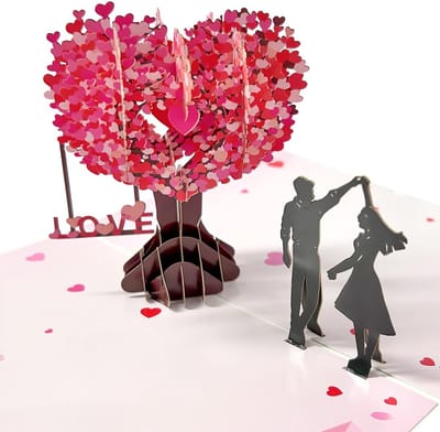 Dailygoods - Huwelijkskaart 3D Liefdesboom, Pop-Up Wenskaart met Envelop, Romantische Kaart voor Huwelijk, Jubileum en Valentijnsdag, Cadeau voor Koppels