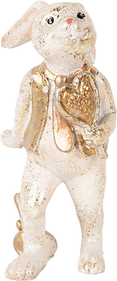Clayre & Eef Decoratie Beeld Konijn 13 cm Beige Goudkleurig Kunststof Hart